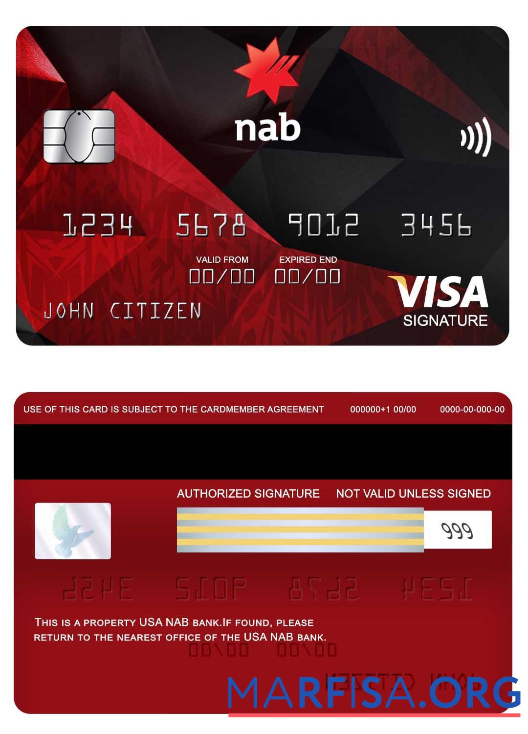 Realistic USA NAB bank visa signature card sample